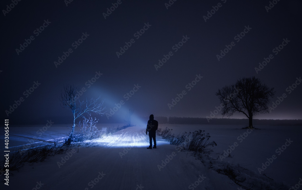 person walking in the snow