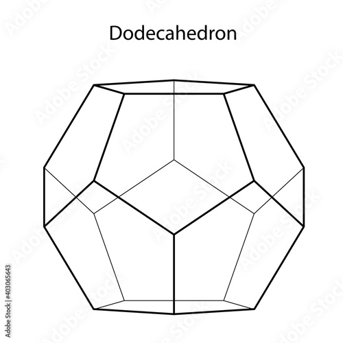 Vector illustration of empty dodecahedron isolated on white background with gradient for game, icon, packaging design or logo. Platonic solid.