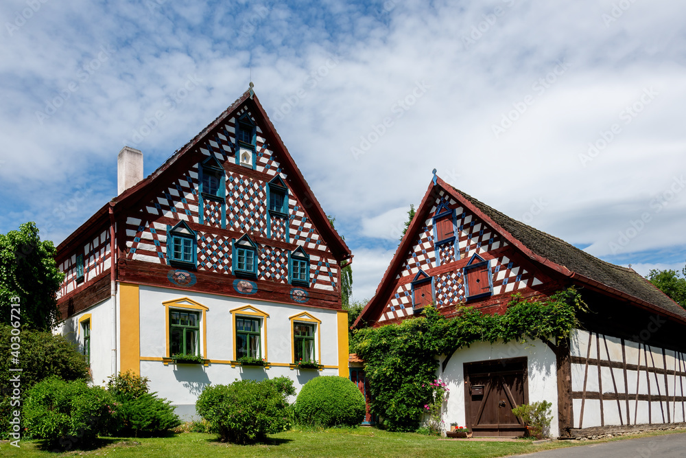 Outdoor museum in Doubrava near historical city Cheb - folk architecture frame house - Czech Republic