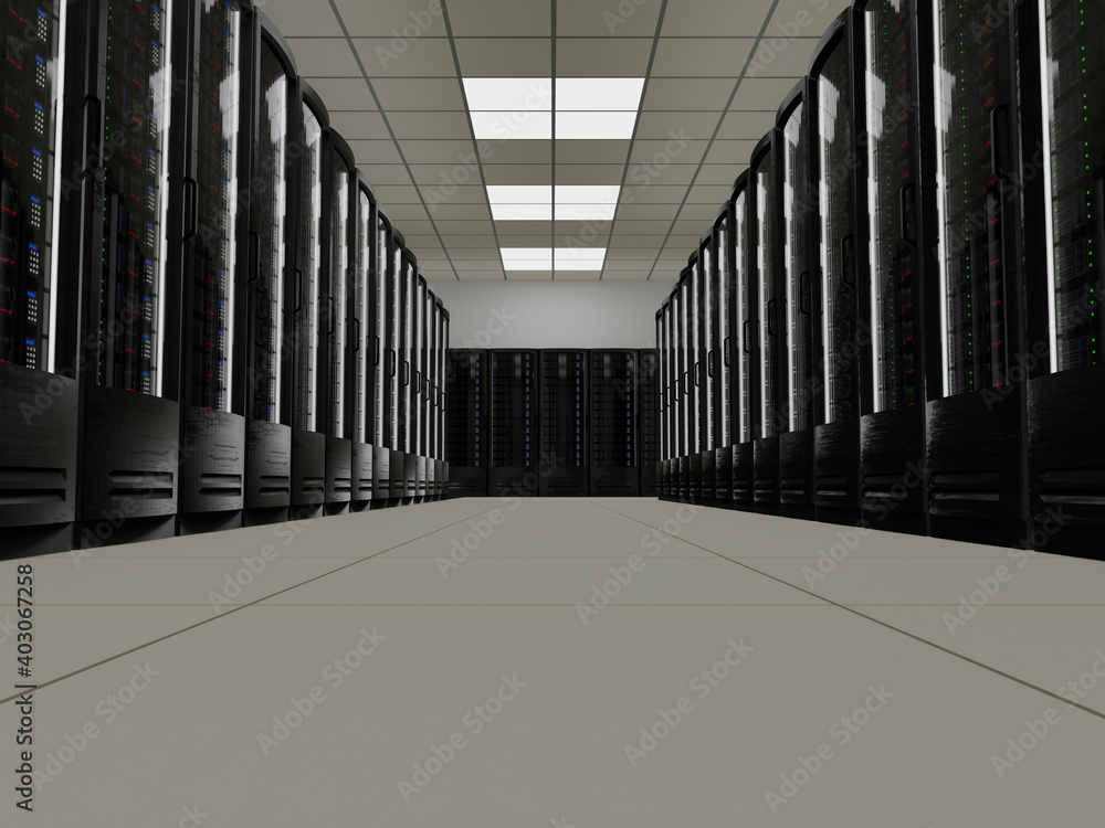 Modern futuristic server room for data center