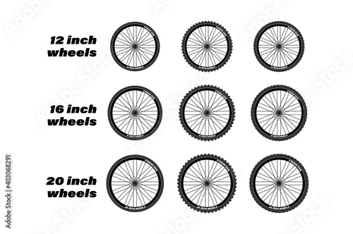 Set of bike wheels. 3 type of inch wheels 