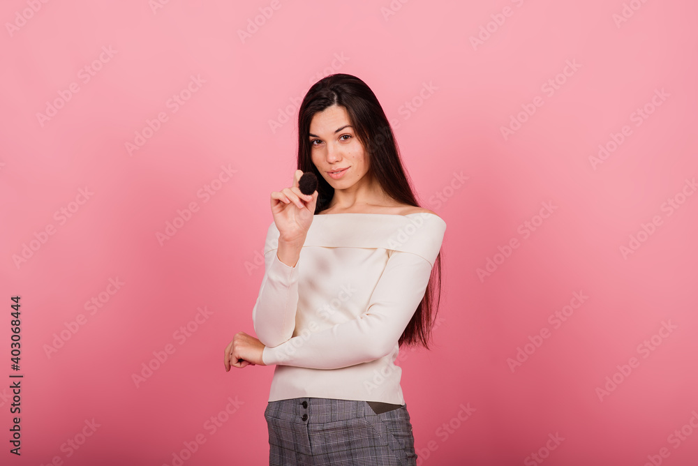 Portrait of a happy beautiful smiling woman touching her face isolated Portrait of a happy beautiful smiling woman touching her face isolated