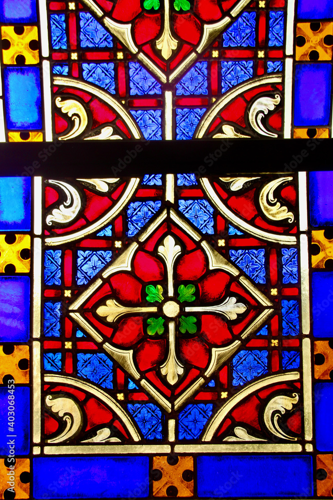 Colorful stained glass detail Colorful stained glass detail
