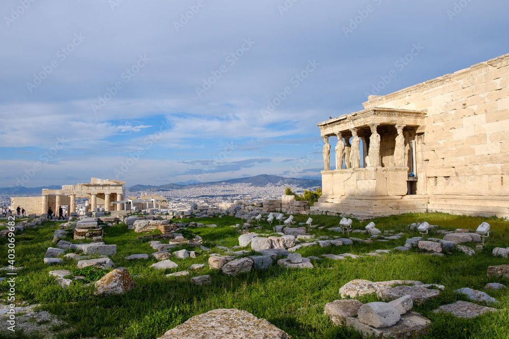 Athens - December 2019: view of Old Temple of Athena