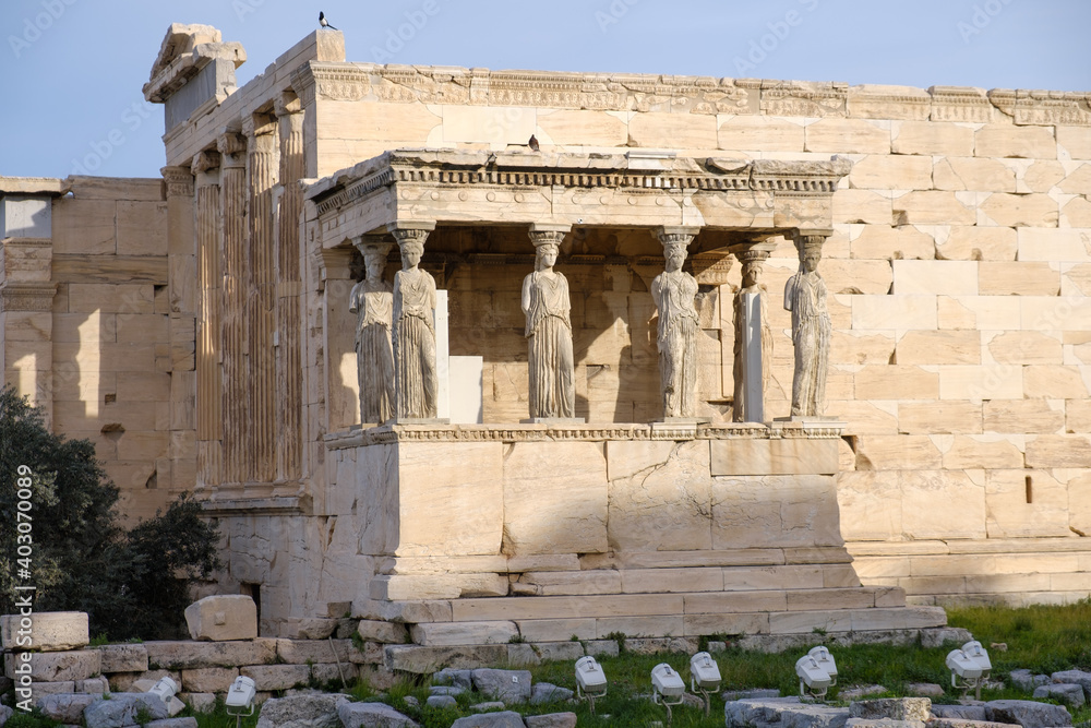 Fototapeta premium Athens - December 2019: view of Old Temple of Athena