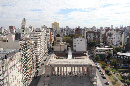 Rosario, Argentina; October 25, 2015. Aerial view of the flag monument in the city of Rosario in Argentina.