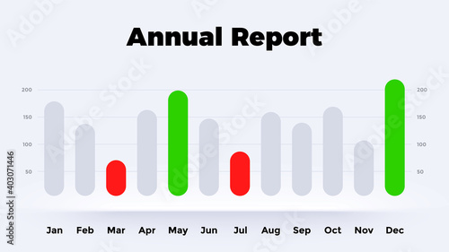 Neumorphic Chart. Annual report. 12 months. Vector Infographic graph. Presentation diagram template. Neumorphism statistical reports.