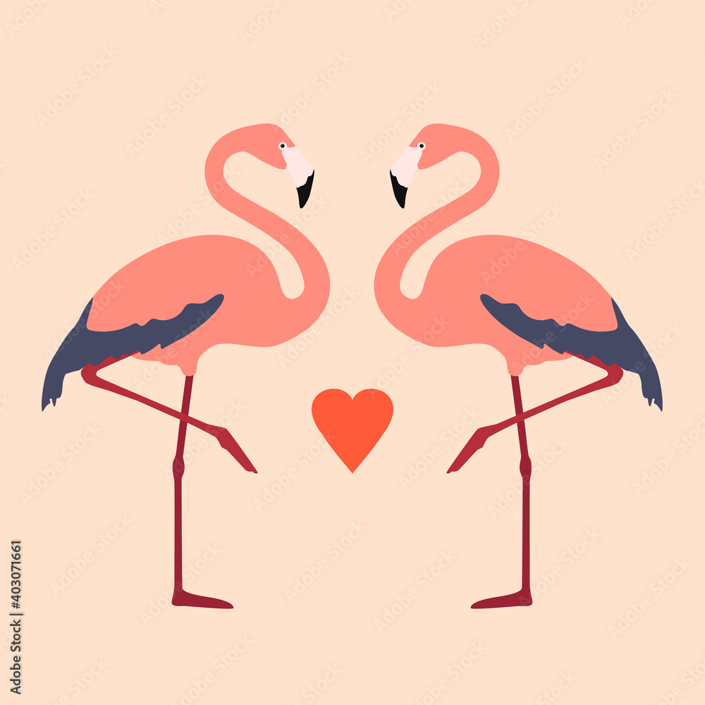 Obraz premium Two enamored pink flamingos. Vector illustration for Valentine's Day 14 February Valentine's Day. Love. Romance.