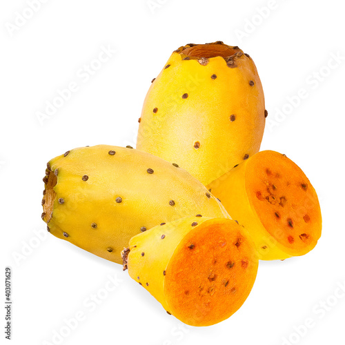 Isolated opuntia fruits with shadow for packaging and advertisement. Full depth of field. Clip art image for package design.