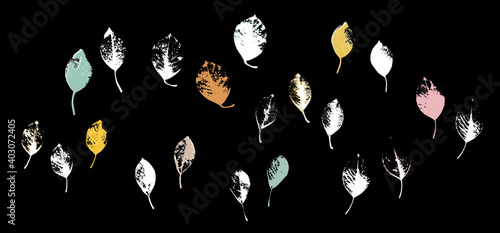 Grunge leaves set. Abstract foliage. Autumn leaves pastel colors collection. Cherry tree leaf. Cherry foliage.