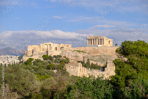 Athens - December 2019: view of the Acropolis