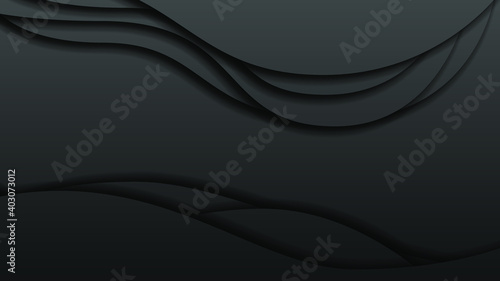 Black Abstract Wavy Paper Cut Background with Shadows, Vector. Modern Design Objects
