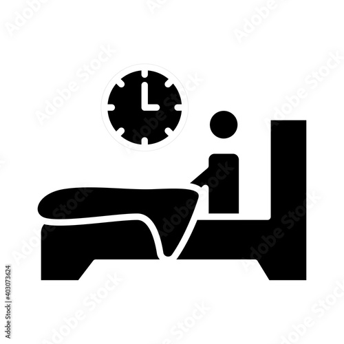 person in bed with insomnia and clock silhouette style icon