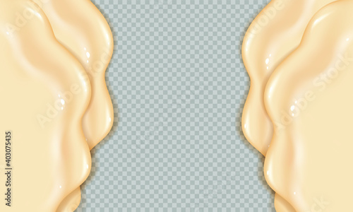 Flowing realistic liquid mayonnaise on transparent background.Spreading cheese, cream, milk, cream or yogurt. photo