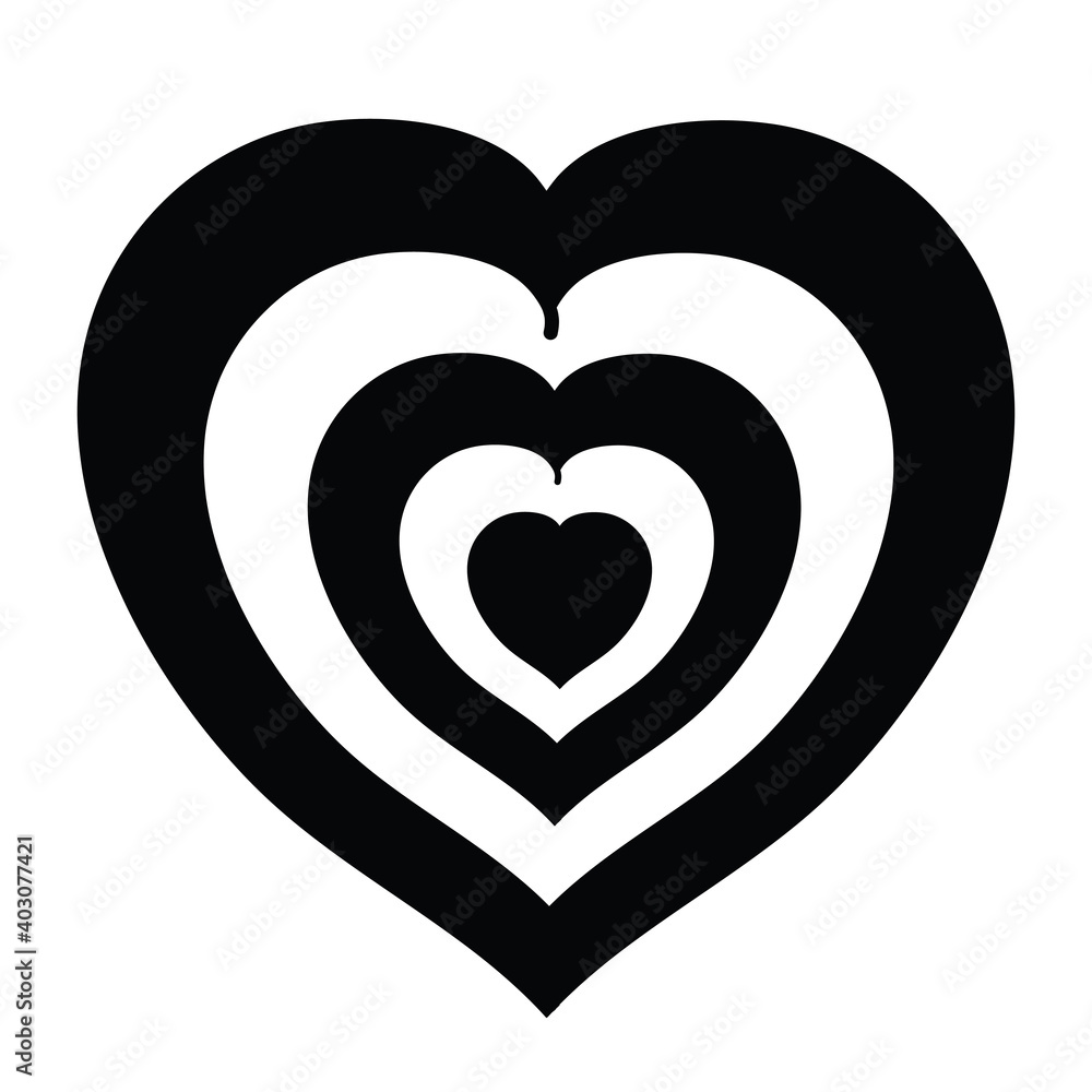 Heart in heart black and white illustration doodle style, hand drawn vector Heart in heart black and white illustration doodle style, hand drawn vector