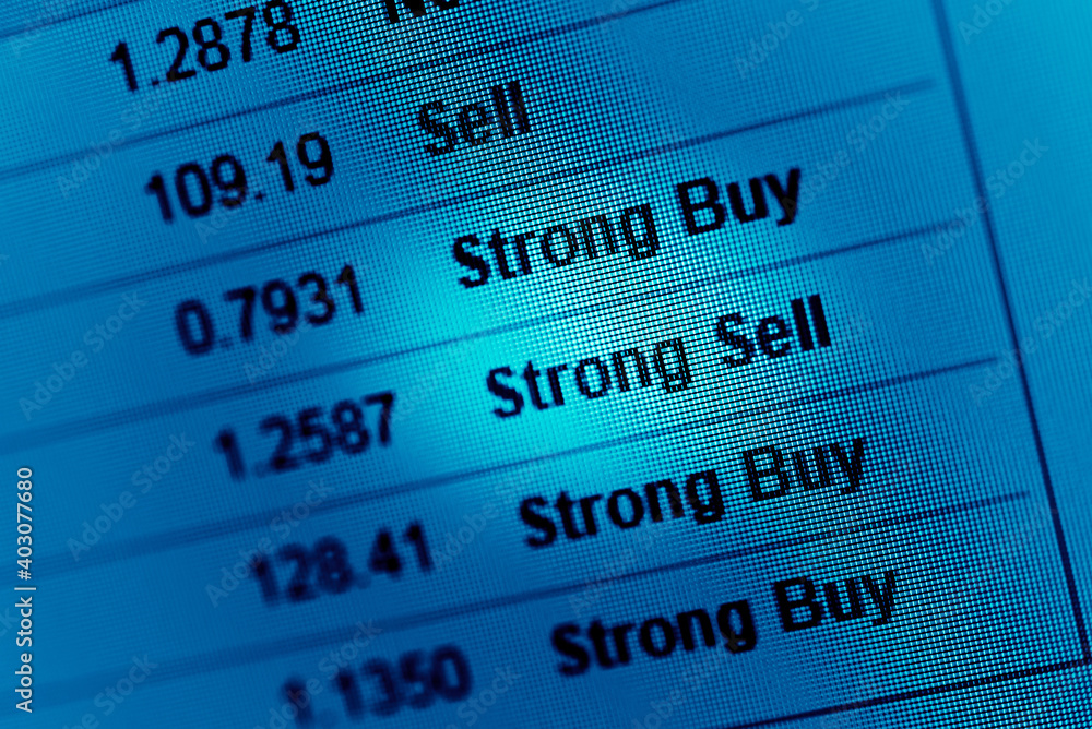 Stock market data on digital LED display. A number of daily market price and quotation of prices chart and candle stick tracking in Forex trading.
