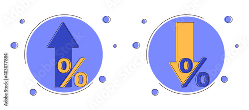 Percent arrow isolated flat illustration in line style. Vector business concept in flat.