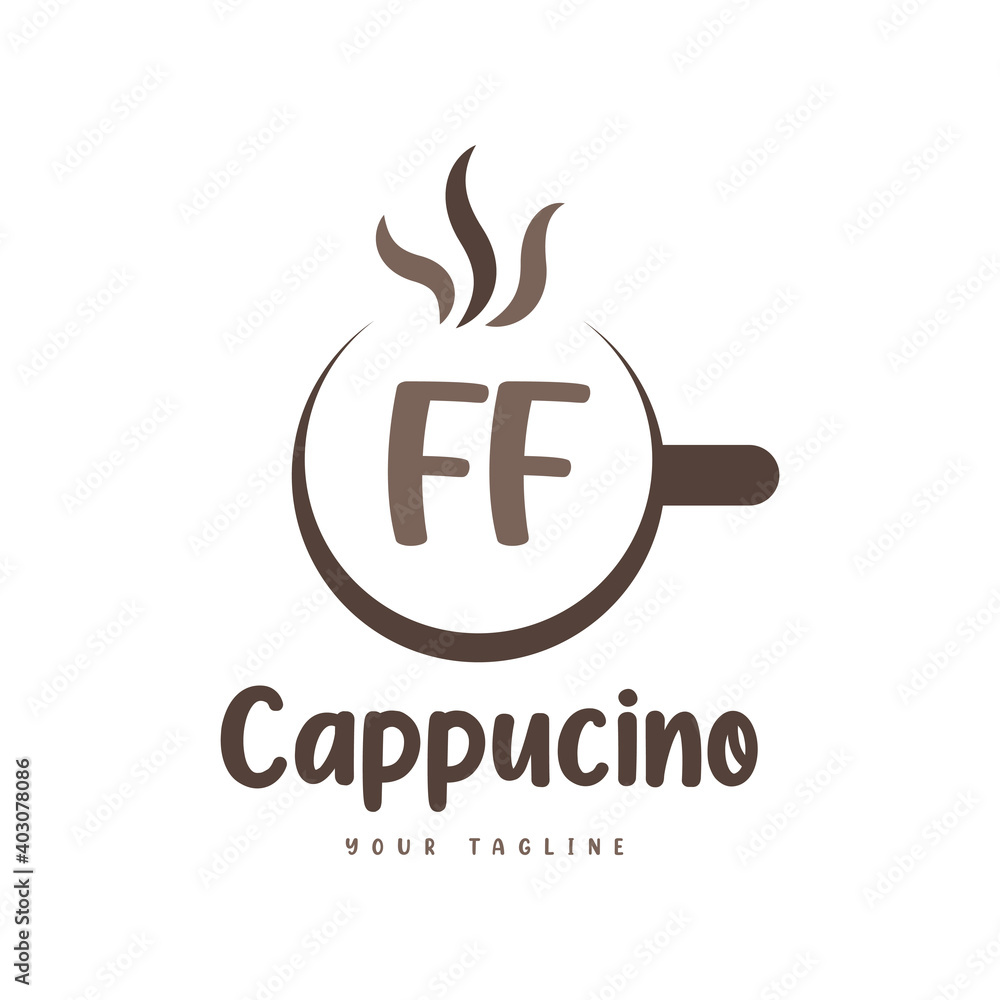 Vetor do Stock: FF Letter Logo Design with Coffee Cup. Modern