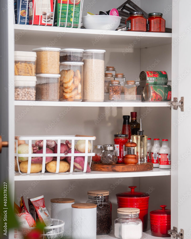 shelf with jars of food shelf with jars of food