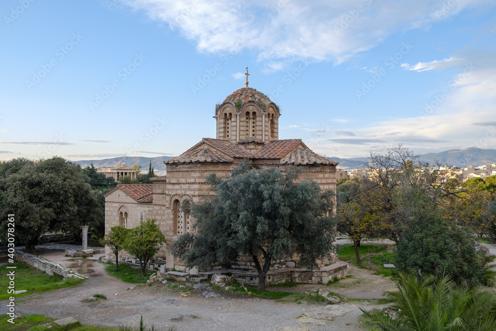 Athens - December 2019: exterior of Church of the Holy Apostles