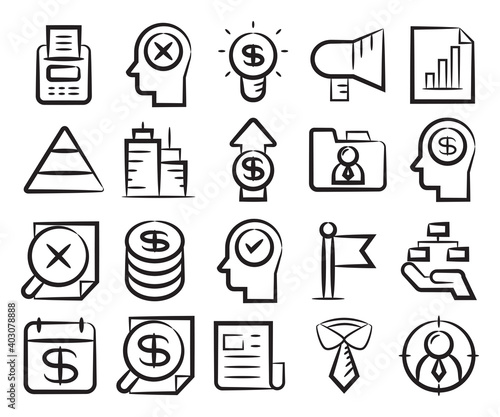 hand drawn business management icons set