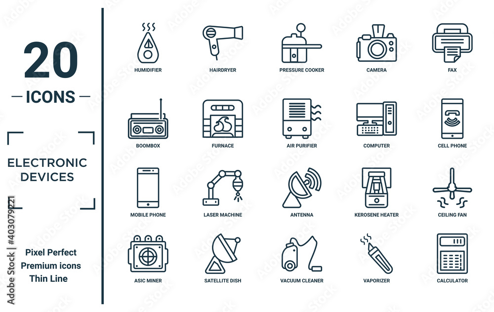 Vetor de electronic.devices linear icon set. includes thin line ...