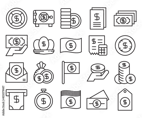 dollar money coin, money bag icons glyph design