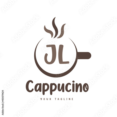 JL Letter Logo Design with Coffee Cup. Modern Letter Logo Design in Coffee Glass