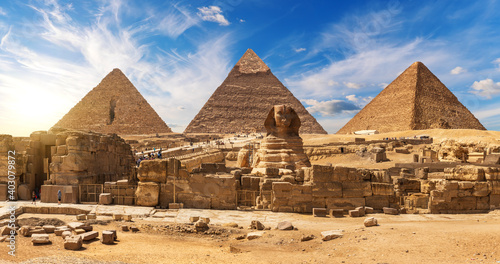 Gorgeous Sphinx in front of the Giza Pyramids  famous Wonder of the World  Egypt