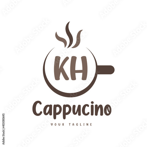 KH Letter Logo Design with Coffee Cup. Modern Letter Logo Design in Coffee Glass