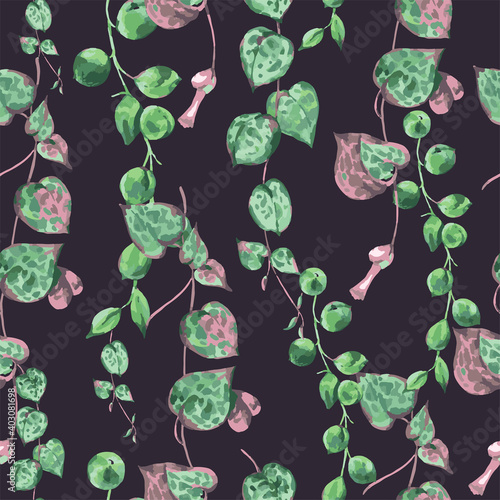 Vector watercolor tropical green leaves seamless pattern. Monstera Variegated greenery texture,