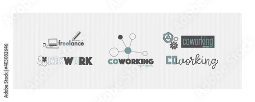 Vector logo for office or workspace in hand drawing style. Coworking and freelance concept.