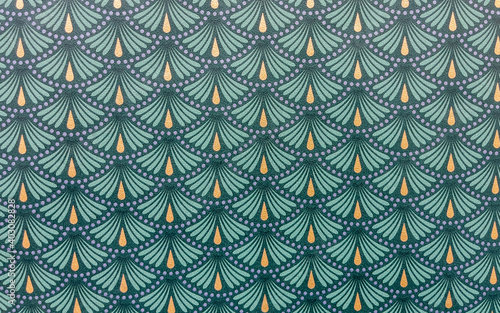 Fan shaped floral pattern texture - graphic and modern colorful wallpaper - blue, green and yellow