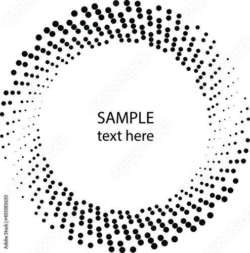 Black vector halftone dotted shape in ring form. Vector illustration. Design element for logo, sign, blackout tattoo, web pages, prints, posters, template, monochrome pattern and abstract background