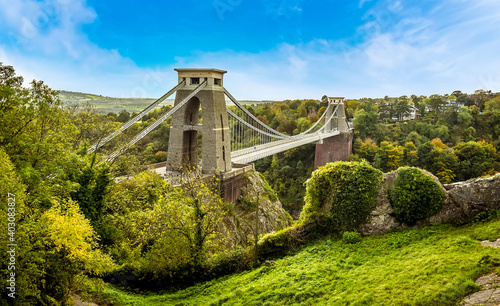 A view from Sion Hill adjacent to the Observatory over the Avon Gorge towards the Clifton Suspension bridge on a bright Autumn day