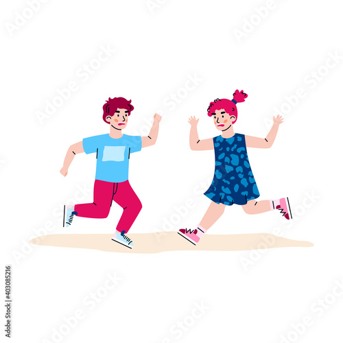 Quarrel and fight between two children, cartoon vector illustration isolated on white background. Child bad behavior and disobedience scene with aggressive naughty kids.