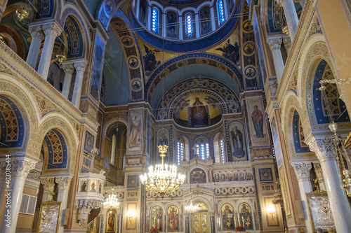 Athens - December 2019: internal of Metropolitan Cathedral of Athens