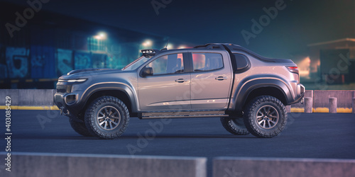 3D rendering of a brand-less generic pickup truck © Andrus Ciprian