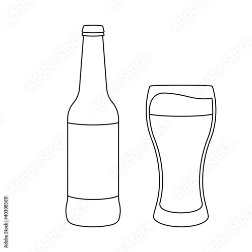 Cold glass of beer and beer bottle for pub concept in vector