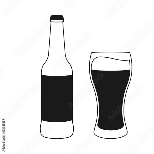 Cold glass of beer and beer bottle for pub concept in vector
