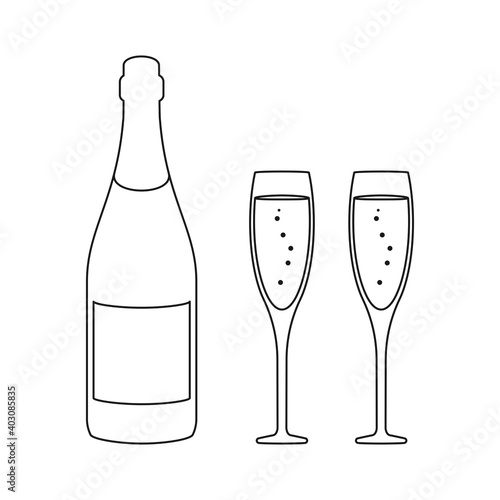 Champagne bottle and champagne glasses for event celebration concept vector