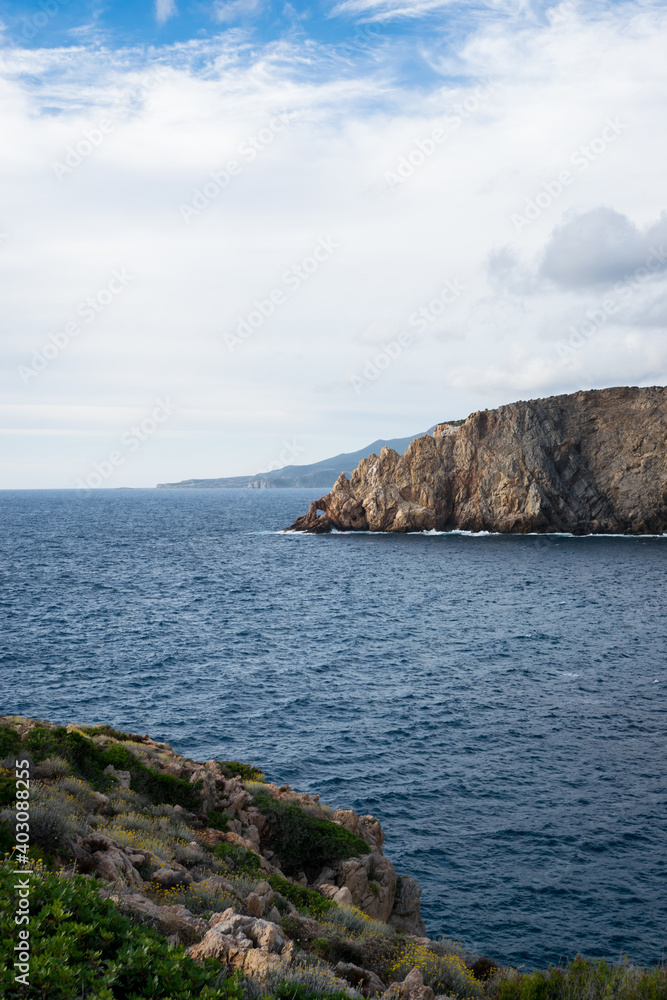 Sardinia, view of the limestone cliff on the sea
