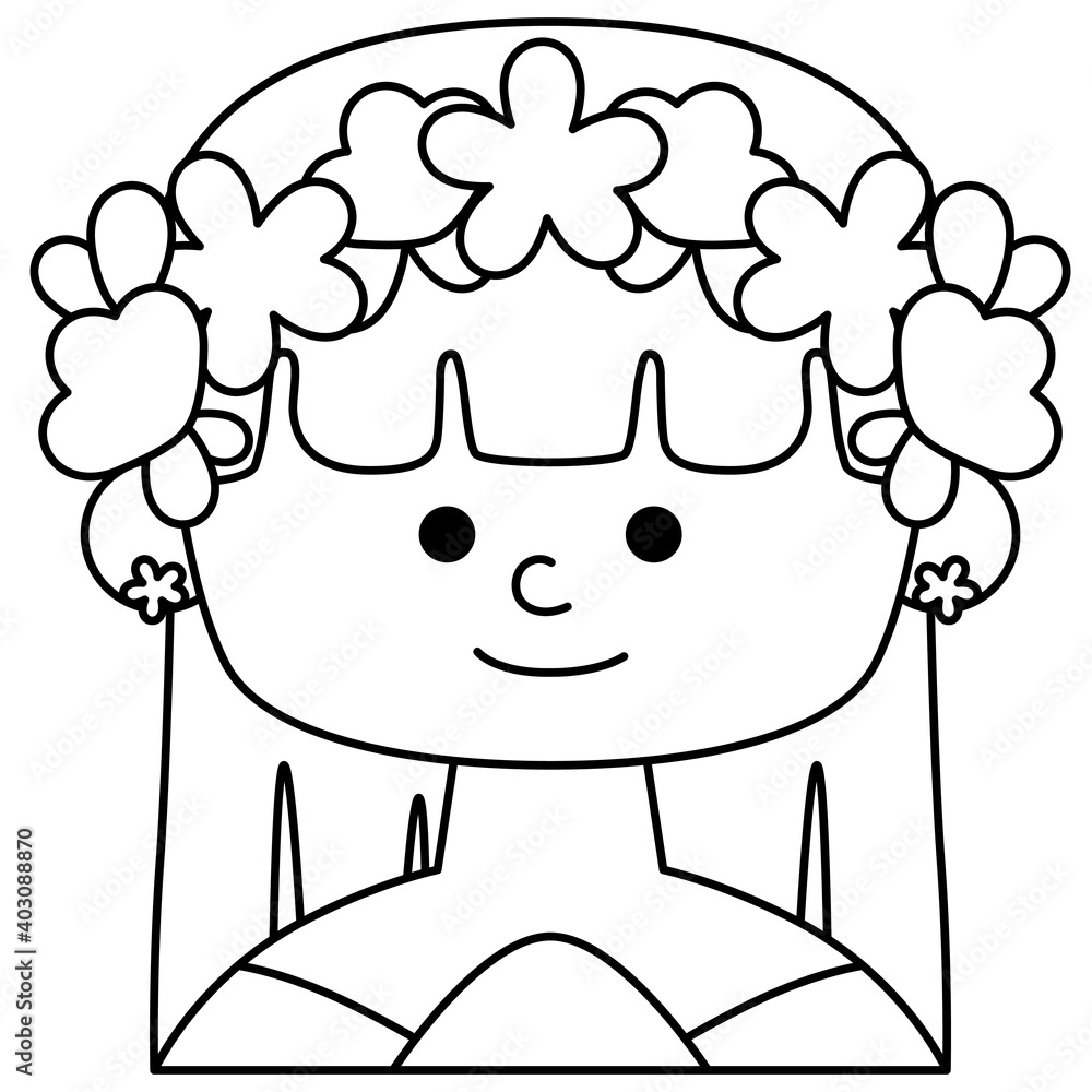Black line art girl spring with flowers. Flat design for poster or t-shirt. Vector illustration Black line art girl spring with flowers. Flat design for poster or t-shirt. Vector illustration