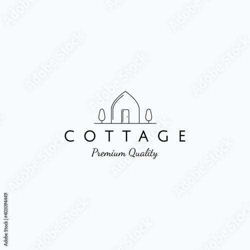 Vector illustration of minimalist line art cottage logo design