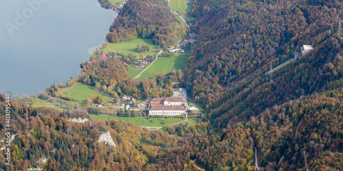 High angle view on the Walchenseekraftwerk: a hydro power plant at the edge of the bavarian alps.