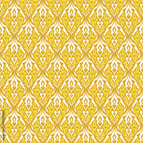 Damask golden seamless pattern. Vintage floral seamless background