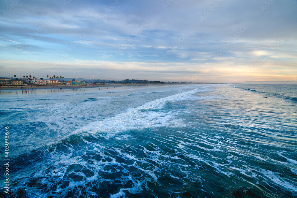 Scenic seascape. Ocean view, sunset on Pismo beach, beautiful California central coast
