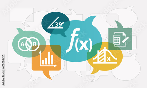 mathematics vector illustration (opacity all 100%). Concept with icons related to math problems, science education, mathematical formula, college calculus, maths class, learning & school lesson.