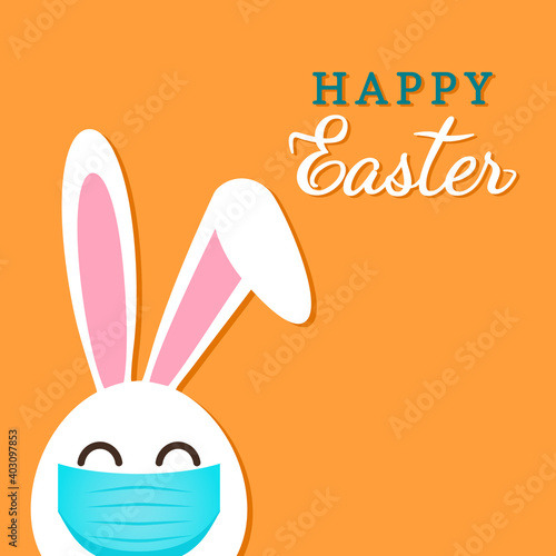 Wallpaper Mural greeting card with easter bunny bunny in medical mask during quarantine for easter 2021 in cartoon style. Torontodigital.ca