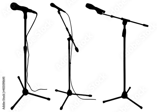 Floor-standing musical microphones in a set.